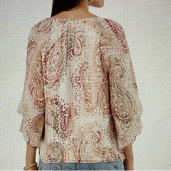 Paisley Ruffle Bell Sleeve Lined Tie Strings Sz Medium Boho Coastal Cowgirl - Picture 8 of 12